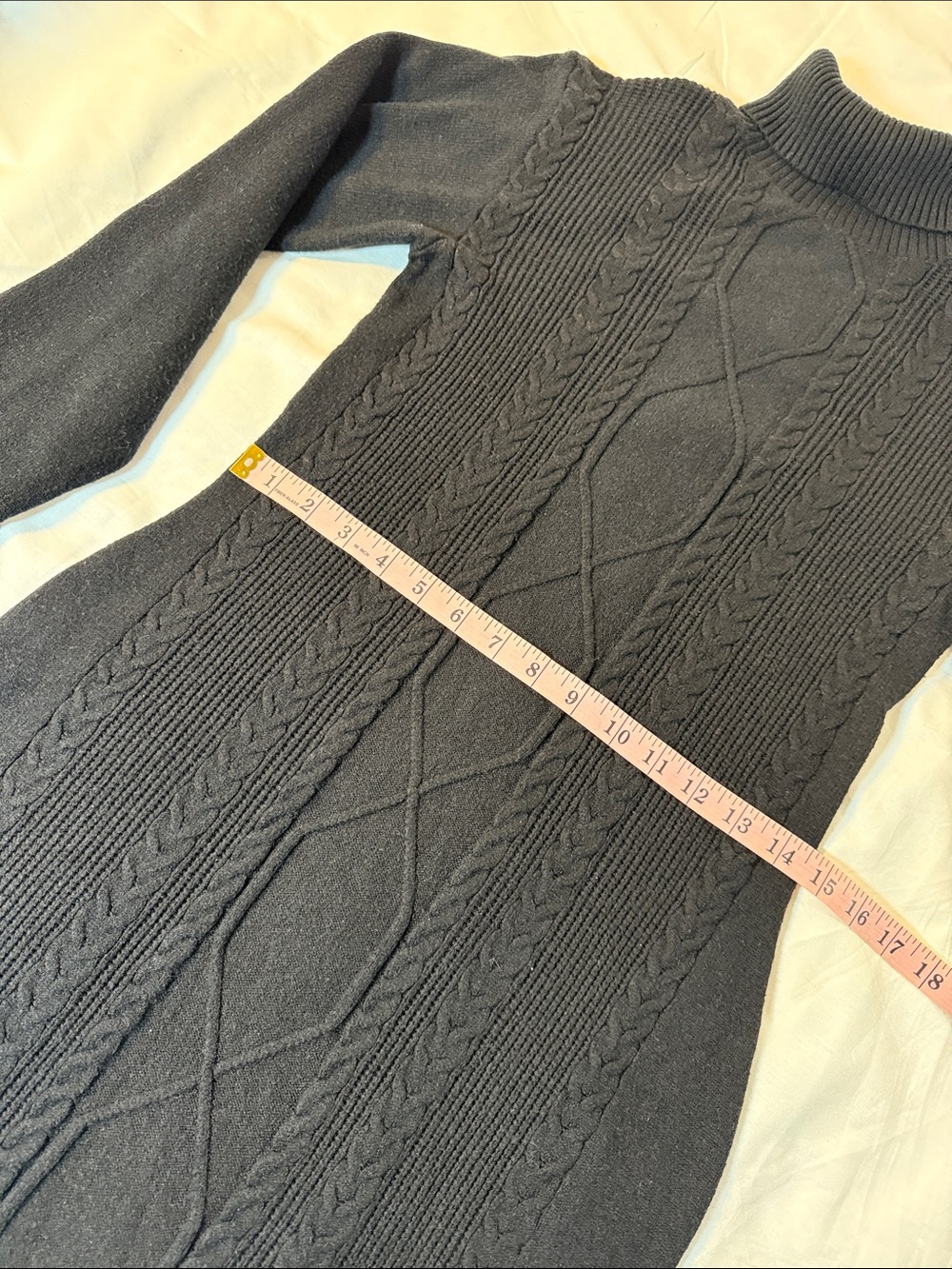 Black Cable-Knit Turtleneck Sweater Dress Large - Picture 5 of 8